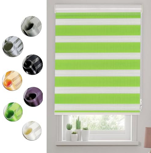 Doppelrollo Klemmfix Verdunkelung 30 x 240 cm Hitzeschutz Energiesparend Sonnenschutzrollo Zebrarollo Inkl. Montagematerial für Fenster Und Tür, Grün