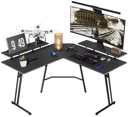 AufuN Table de Jeu Bureau Gaming Table Gaming 50 x 120 x 73 cm - Bureau Ergonomique avec Support d'écran - Bureau d'angle avec Surface en Fibre de Carbone - Bureau en Forme de L - Grande Table