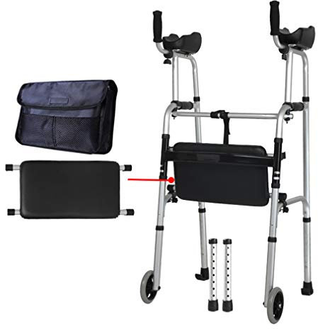 CAFIEDR Duschstuhl mit weicher Polsterung, zusammenklappbarer Gehwagen für Senioren mit Abnehmbarer Armlehne und Beinen – höhenverstellbar, mit 2 Rädern und Tragetasche