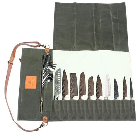 Acunny Bolsa de Utensilios, Bolsa de Almacenamiento de Utensilios, Bolsa de Rollo de Cortador de Lona Impermeable, Transportador de Cortador, Estuche de Cortador de Chef para Camping, Viajes, Se
