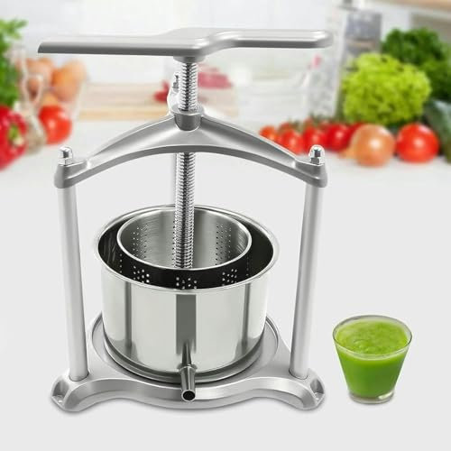 HOTAPEPU Prensa de Vino de Frutas Prensa de Vino Manual 3L/6L Molinillo de Sidra de Frutas Barriles de Acero Inoxidable, Máquina prensadora Manual con Mango en T, para Sidra, Que