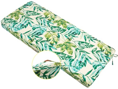 FUNHOME Outdoor Bench Cushion 42 x18 x3 Inch,Waterproof Portable Settee Cushion,Foam Insert with Handle&Ties,Bench Seat Pads for Garden Patio Porch Swing Backyard Furniture(Palm Leaf)