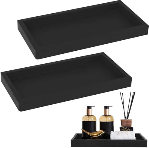 Lot de 2 plateaux décoratifs en silicone noir - Lavabo, baignoire, évier, toilettes - Tissu - Bougies - Serviette - Cosmétiques