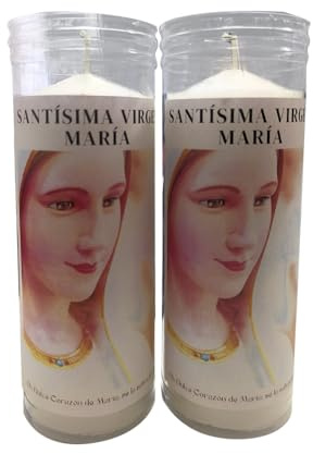 Velones Litúrgicos Santísima Virgen María, 16 cm, Set de 2 Unidades