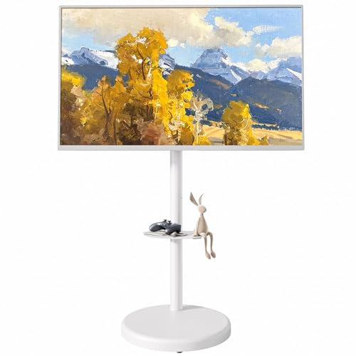ECOTINY Höhenverstellbarer Rollbarer TV-Ständer für 37-86 Zoll Fernseher, 50 kg Tragkraft, Hoch- und Querformat, Stabiler Mobiler TV-Wagen mit Ablage, Max. VESA 600x400mm (Weiß)