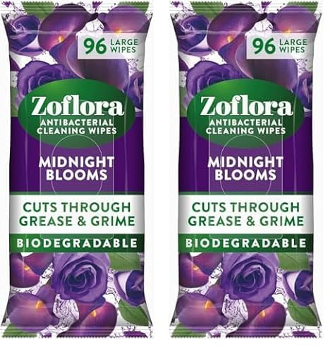 Zoflora Midnight Blooms Antibacterial Biodegradable Wipes, 192 Wipes, Multi-Surface Disinfectant Wipes, Kills 99.9% of Bacteria & Viruses, Long-Lasting Floral Scent (Pack of 2)