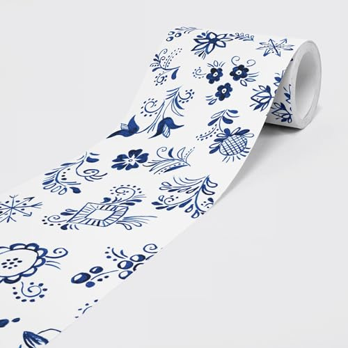 Dimex Selbstklebende Bordüre WEISS-BLAUER TRADITIONELLER VOLKSSCHMUCK - Tapetenbordüre Wandbordüre - Dekorative Wandtatto für Wände, Möbel, Decken, Tapeten, Türen - auf 5 m x 0,15 m je Rolle