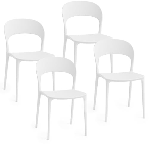 Baroni Home Set 4 Sedie in Plastica Bianca – Impilabili, Senza Montaggio, Facili da Pulire, con Gommini Antiscivolo, per Cucina, Soggiorno, Sala da Pranzo, Esterno 41x38x77 cm Stondata