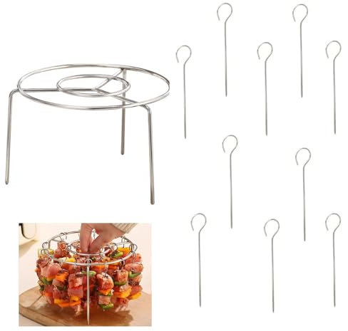 Jackanna Soporte para brochetas de acero inoxidable para freidora de aire, 10 brochetas, parrilla giratoria vertical para horno, cocina, barbacoa, inoxidable, ideal para carne, pollo, verduras