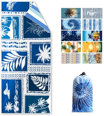 Asbtos Strandtuch Groß, 180 x 100 cm Doppelseitig Strandhandtuch, Schnell Trocknendes, Weiches, Leichtes, Pflegeleicht, Sandfreies Microfaser Handtücher für Reise Urlaub Schwimmen Camping, mit Tasche