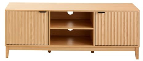 Calicosy TV unit with 2 niches and 2 doors with wave-effect fronts, 140 cm wide - BOLOGNE