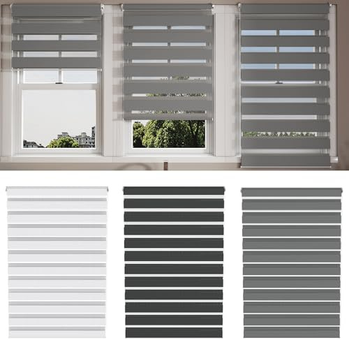 LZQ Doppia tenda a rullo, fissaggio senza fori, larghezza 70 x altezza 120 cm, colore grigio, tenda a rullo per finestre per interni, con chiusura trasparente e oscurante, altezza regolabile