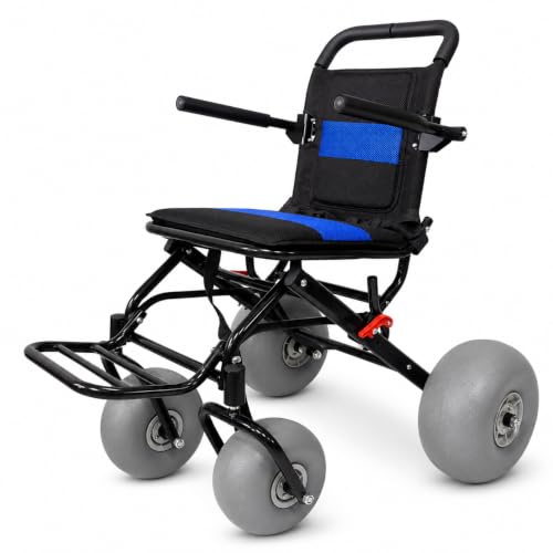 Fauteuil Roulant De Plage Tout-terrain, Fauteuil Roulant Pliant Avec Pneus De Ballon Pour Sable Doux, Chaise Compacte Avec Roues En Ballon Pour La Plage, L'herbe, Le Gravier Et L'accès À L'eau