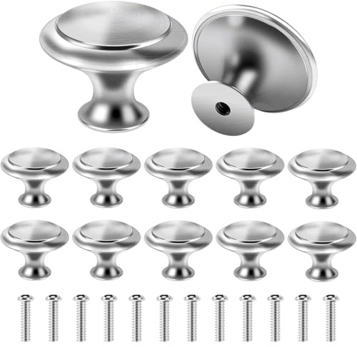 DIFLAX 12 Pièces Argent Tiroir de Porte, Boutons de Placard Argent, 27mm Rond Bouton de Meuble,Rond Poignée Cuisine Argent avec Vis pour Meubles Tiroirs Armoires Portes Salle de Bains Commode Armoire