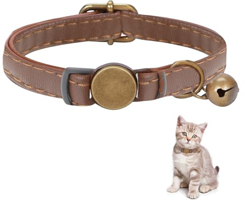 1 Stück weiches Leder Katzenhalsband, sicheres Schnellentriegelungs-Katzenhalsband, Nicht abreißbar Halsband für Katze mit Leder mit Glöckchen für Katze