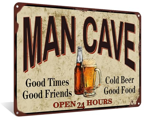 Man Cave Tin Sign Garage Man Cave Decorations Retro Vintage Wall Art Pub Home Bar BBQ Rustic Home Beer Shed Dads Fathers Plaque Gift 8x12 Inch (25157)
