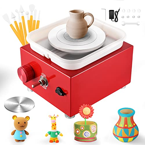 Torre di ceramica elettrica 30 W - 2000 RPM, con bacino rimovibile in ABS e vassoio girevole 6,5/12 cm, macchina per tornio per argilla, ideale per bambini, principianti e adulti, rosso