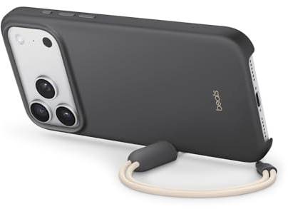 Beats Coque avec béquille pour iPhone 17 Pro Max équipée MagSafe avec Commande de l'appareil Photo, Support intégré et dragonne, Fini Mat et Doublure en Tissu Microfibre - Gris Granite