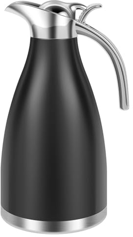 2L Thermoskanne Edelstahl 2 Schicht Kaffeekanne mit Griff Auslaufsicher Druckknopf Großes Fassungsvermögen Isolierkanne für Restaurant Bar Familie (Schwarz)