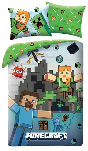 Minecraft barnsängkläder set - 100 % bomull - vändbart påslakan 140 x 200 cm + örngott