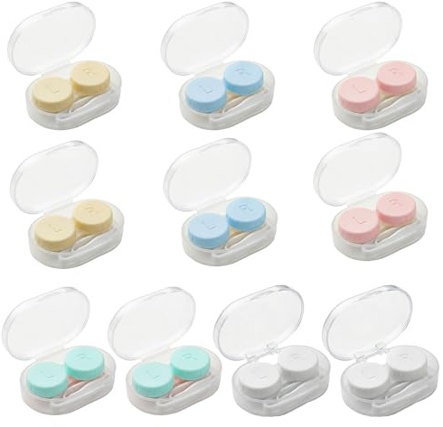 10 Pcs Contact Lens Cases, 5 Coloured Lenses Case Box with Left/Right Caps and Tweezers Wearing Stick, Portable Mini Eyes Contact Lens Container for for Home, Travel, Outdoor - Macron Color Scheme