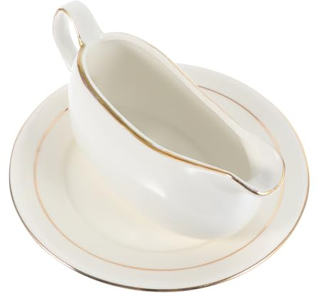 DOITOOL Ceramic Sauce Boat Set with Tray for Serving Broth, White Restaurant Condiment Bowl with Fine Workmanship, Practical Sauce Container for Home and Hotel Dining