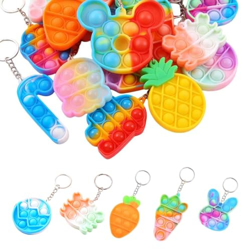 MUNZE 20 Stück, Mitgebsel Kindergeburtstag Mini-Fidget-Spielzeug, Partygeschenke, Schlüsselanhänger Bunt