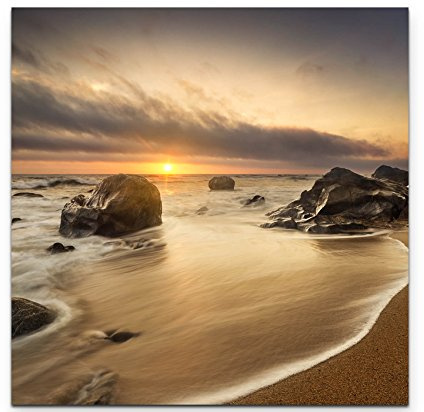 Paul Sinus Art Leinwandbilder | Bilder Leinwand 90x90cm ruhiges Meer am Abend, beim Sonnenuntergang