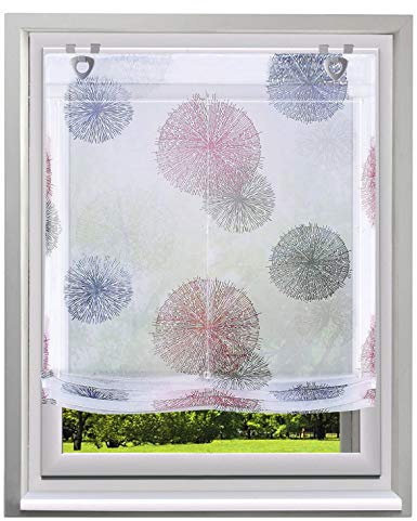 Raffrollo mit Kreis-Motiven Druck Design Rollos Voile Transparent Vorhang (BxH 80x140cm, Violett Kreis mit U-Haken)