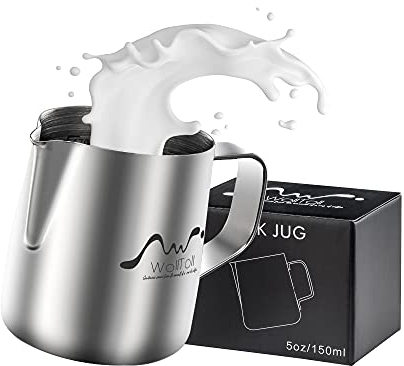 Milchkännchen , Espressokännchen150 ml,Milk Pitcher , Handheld Edelstahl Aufschäumkännchen , Cappuccino Espresso, Latte, Art Aufschäumen, Barista, Milchkännchen, Tasse