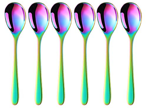 Do Buy Lot de 8 cuillères à café en acier inoxydable pour espresso, sucre, dessert, spoon, confiture, yaourt, cocktail, cocktail, Acier inoxydable, 15cm klein eiskaffee Löffel regenbogen 8er