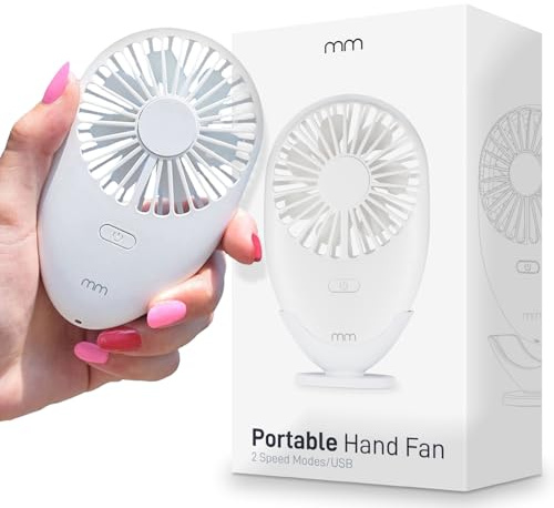 mikamax Portable Hand Fan - Handventilator - Handventilator Batteriebetrieben - Design Ventilator - Wiederaufladbar 2 Geschwindigkeiten - mit LED-Leuchten