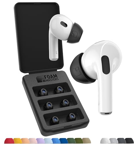 Foam Masters Ohrstöpsel aus Memory-Schaum für AirPods Pro 1. und 2. Generation, 3 Paar, 4.0, bequem, sicher, bessere Geräuschunterdrückung, Ersatzknospen (Verschiedene Größen S/M/L,