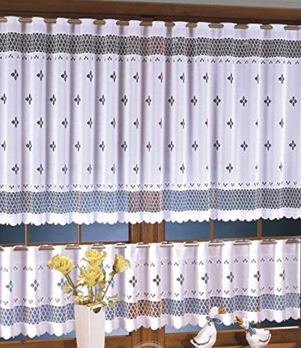 MforStyle White Kitchen Cafe Net Curtain - READY TO HANG - HEMMED EDGES - WIDTH SOLD BY METRES - DROP: 14 (35cm)