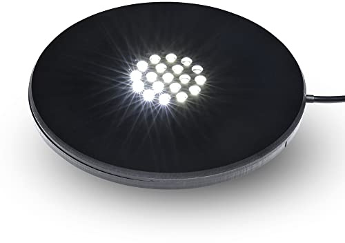 ASENTE 19 LED White Light Stand Base - Circular Illuminated Display Pedestal for 3D Crystal Glass Art - LED Light Base & Crystal Display Stand, AC/USB Plug Operated Lighted Acrylic, Crystal Base Black
