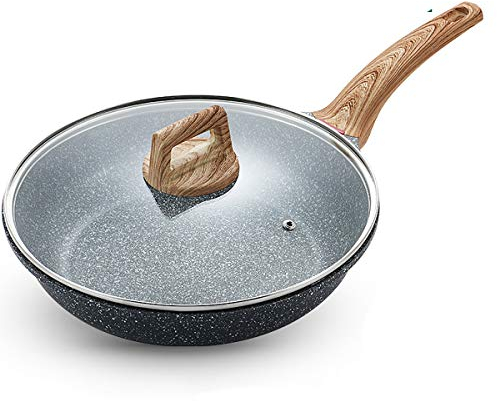 Antihaftpfanne Umweltschutz Steinbeschichtung Bratpfanne aus Aluminiumlegierung mit Deckel aus gehärtetem Glas und bequemem Griff