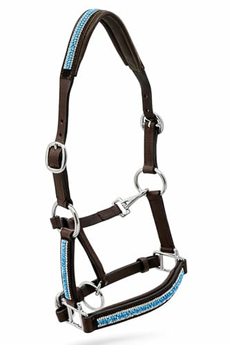 Kelly Lederhalfter Halfter Leder Minishetty Mini Shetty Minipony Fallabella Schwarz Braun Türkis Hellblau Perlen Glitzer Tysons (Minishetty, Braun)