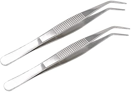 MMOBIEL 2 Paires de Pinces en Acier Inoxydable 12 cm avec Pointe dentée incurvée Pince Professionnelle à usages Multiples pour Le Travail Industriel, Le Laboratoire, Le Jardinage et la Cuisine
