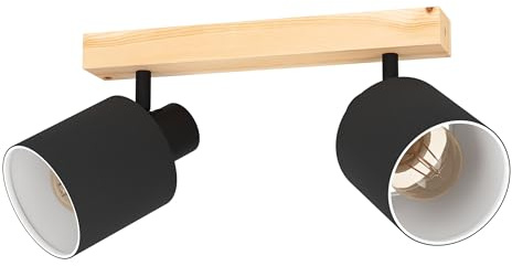 EGLO Deckenlampe Batallas, 2 flammige Deckenleuchte skandi | Deckenstrahler aus Holz, Textil, Metall, Wohnzimmerlampe in Natur, Schwarz, Weiß, Schlafzimmerlampe, Spots E27