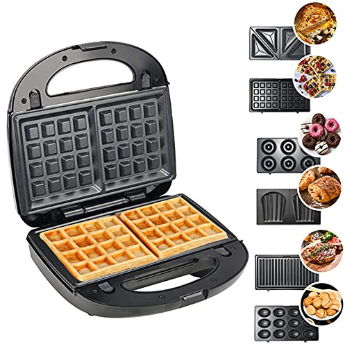 Sandwichera 3 en 1, Sandwichera Grill, Gofrera, Plancha para Waffle, 750W, Termostato Ajustable, Placas Extraíbles, Placas Antiadherentes, Indicador Luminoso, Protección sobrecalentamiento