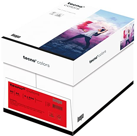 Inapa farbiges Druckerpapier, buntes Papier tecno Colors: 80 g/m², A4, 2.500 Blatt (5x500), intensivrot