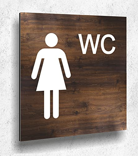 Türschild WC Schild Holzoptik Eiche Dunkel Damen Herren Holz UV Druck 12 x 12cm - 3mm Aluverbund - Made in Germany Art.Nr. E 2012