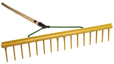 16P Rake 16 Tooth Landscaping, Grading & Leaf removal Polypropylene Rake with Long Hardwood Handle for Garden or Golf Course