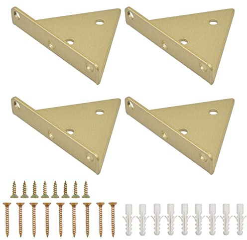 MOROBOR Lot de 4 supports d'étagère triangulaires en acier robuste caché, support de table flottant pour étagère murale (doré, 8 cm)