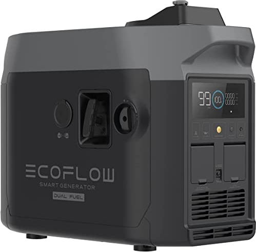 EF ECOFLOW Dual Smart Generator, Strom, Tragbarer Benzin und Propangas, 4l, 1800W AC Output, 4258.8V DC, Stromaggregat für Delta Pro & Max, LCD Anzeige App Kontrolle, Schwarz