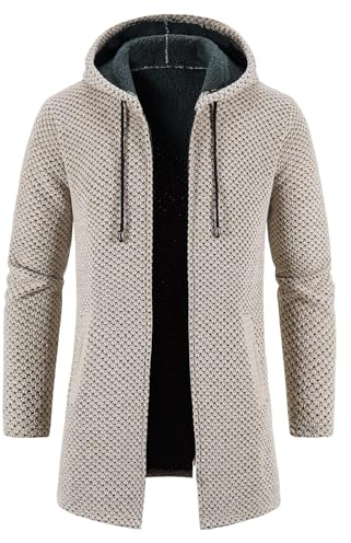 KUDORO kofta herr kofta lång traditionell jacka huva med huva, Beige1, 3XL