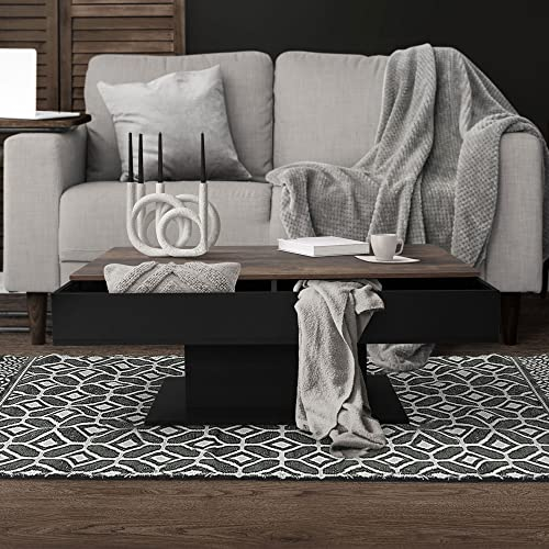 ML-Design Couchtisch mit 2 Staufächern unter Schiebeplatte, Holz-Optik/Schwarz, 110x60x40 cm, Wohnzimmertisch mit 2 Stauräume, Beistelltisch mit Truhefunktion, Sofatisch aufziehbare Tischplatte