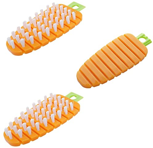 Zhouocea 3Pcs Vegetable Scrubbers Flexible Fruit Vegetable Brushes Carrot Shape Potato Brushes Kitchen Cleaning Tools for Vegetable(Orange)