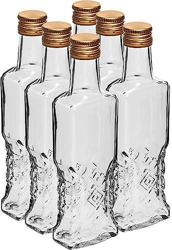 lilawelt24 6 x Leere Glasflaschen 200ml zum Befüllen – Edle Likörflaschen & Schnapsflaschen mit Korken – Ideal als Essig-Öl Flasche, kleine Karaffe für Geschenke, Hochzeit & Deko