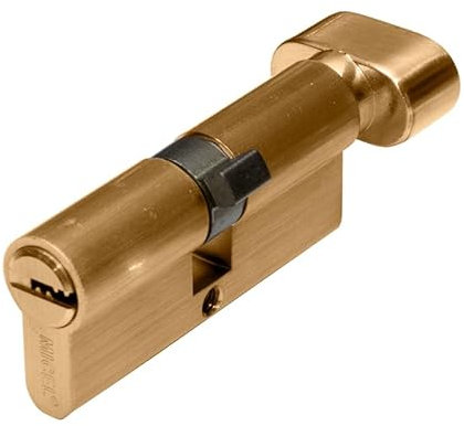 MICEL - 13156 - Cilindro de Seguridad con Pomo, Perfil Europeo, con Leva Larga, centrado 40 x 40 mm, Acabado en latón, Color dorado, 80 x 17 x 33 mm